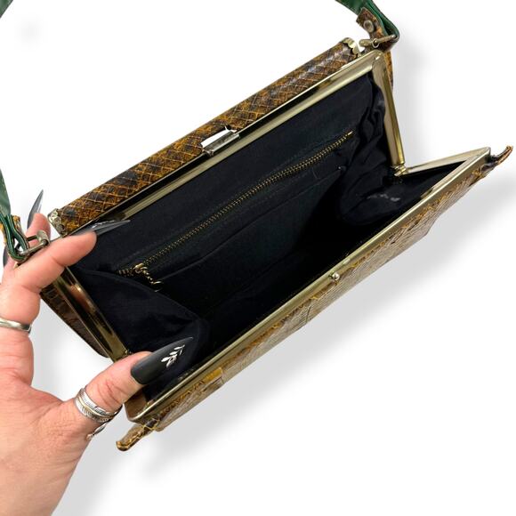 1950's brown snakeskin top handle purse - Picture 9 of 16